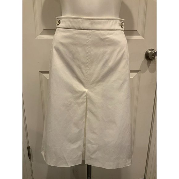 Rena Lange White Straight Skirt W/ Buttons & Pockets, Size 14 (US) 44 (D) NWT! - Picture 1 of 7